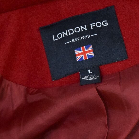 London Fog Women's Double Lapel Thigh Length Button Front Wool Coat w/Belt Red - Picture 10 of 13